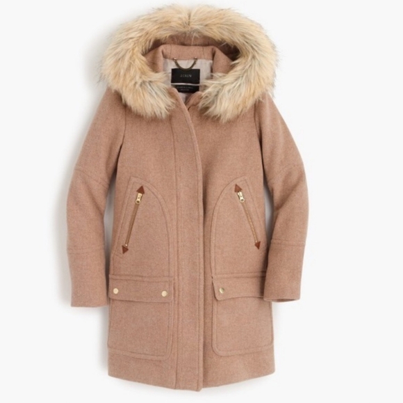 J. Crew Stadium Cloth Nello Gori Wool Coat Jacket Fur Hood SIZE 8 - Picture 1 of 14